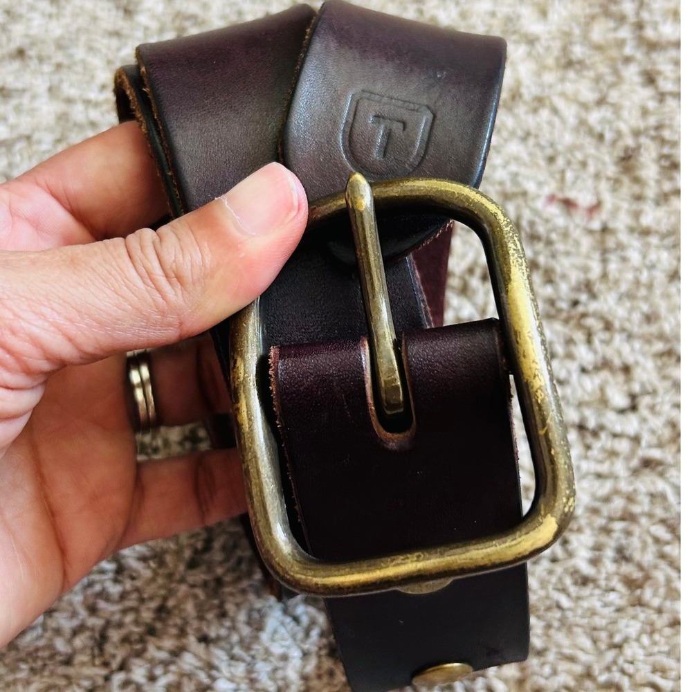 Tecovas Mens Leather Belt Size 40 Dark Brown Brass Buckle Made in USA Bovine